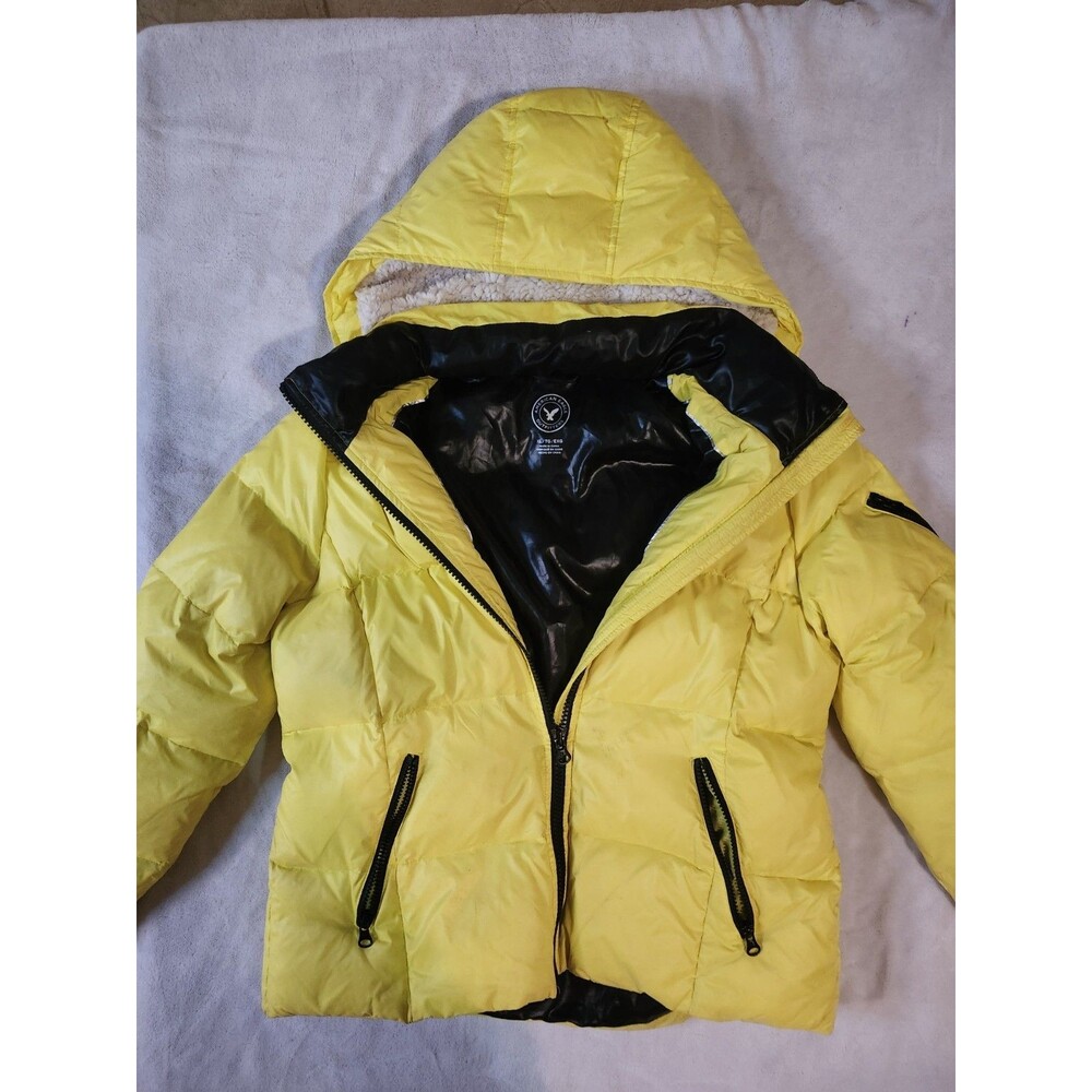 American Eagle Outfitters Womens Yellow Down Puffer Jacket Hooded Winter Coat XL